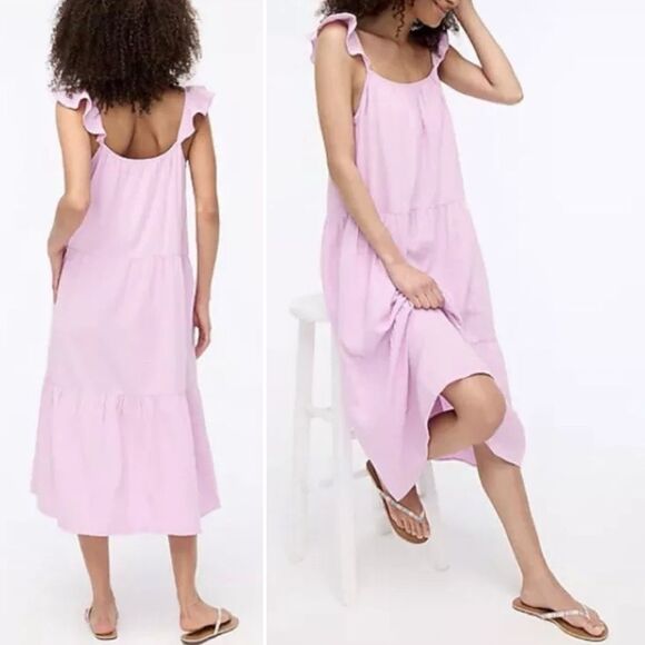 NWT J. Crew Ruffle Strap Gauze Tiered Long Summer Maxi Dress Lilac Size XL NEW - Picture 12 of 12